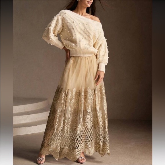 Gold lace and tulle maxi skirt women’s size medium - Picture 4 of 12